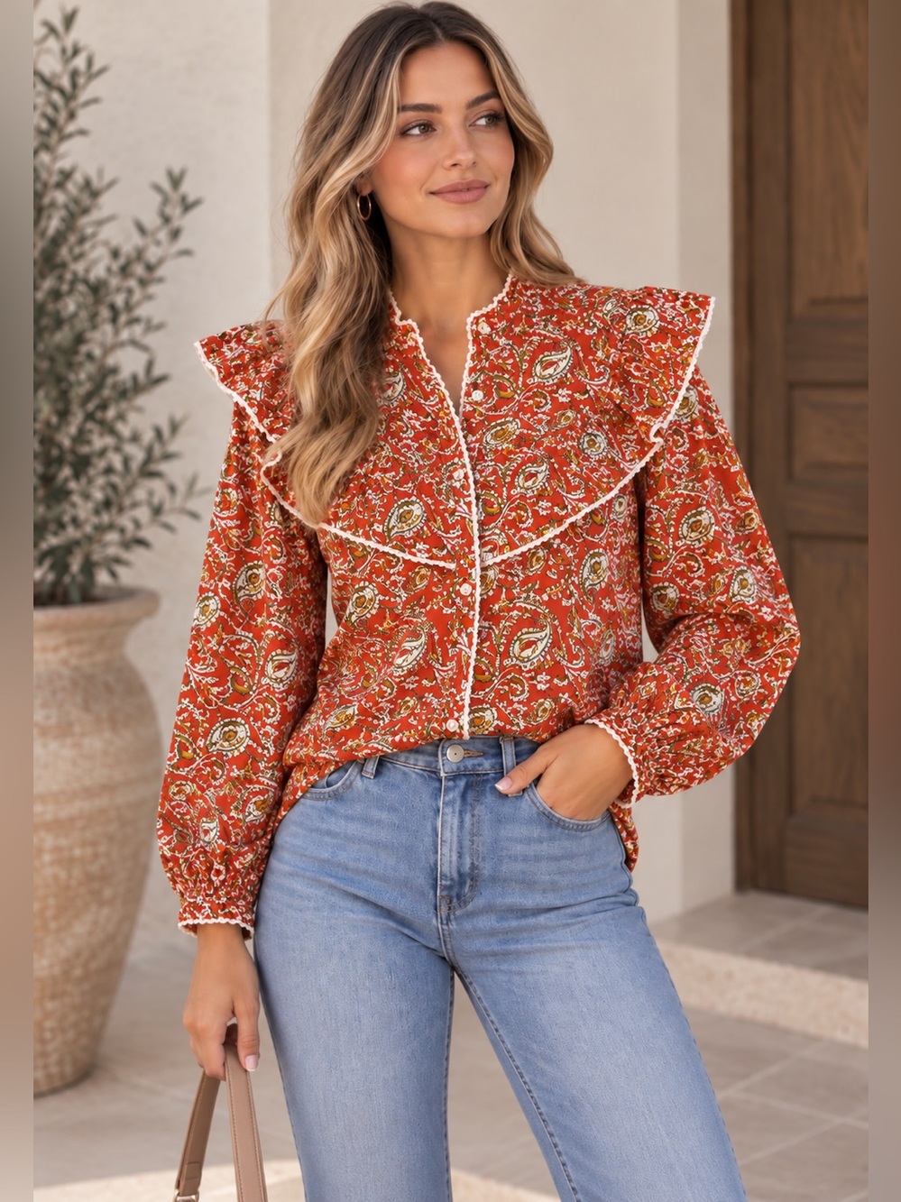 SONMER $160 Dorothy Blouse - Terracotta